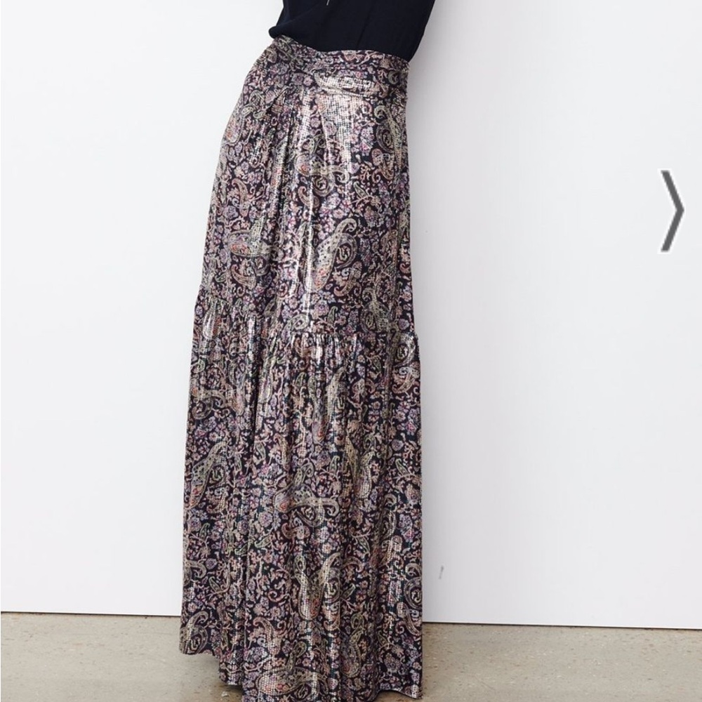 ba&sh Gold Pleated A-line Maxi Skirt